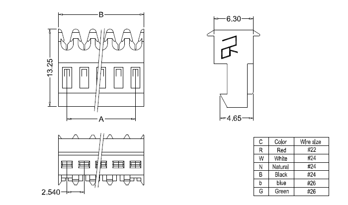 M2050-N-C(180°) IDC dimensions Dimensions M2050-NC (180°) IDC