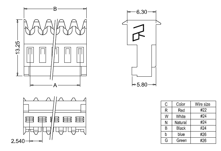 IDC M2050-N-C-R(180°) dimensions Dimensions IDC M2050-NCR (180°)