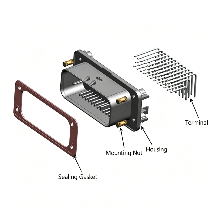 Vue &eacute;clat&eacute;e du connecteur &eacute;tanche de carte PCB &agrave; angle droit s&eacute;rie HRB M4021R
