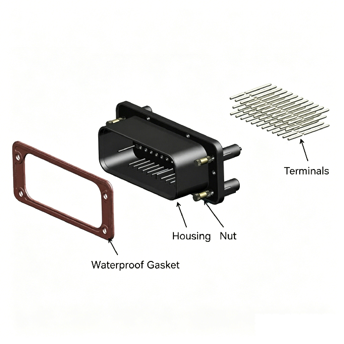 Vue &eacute;clat&eacute;e du connecteur &eacute;tanche vertical de carte PCB s&eacute;rie HRB M4021